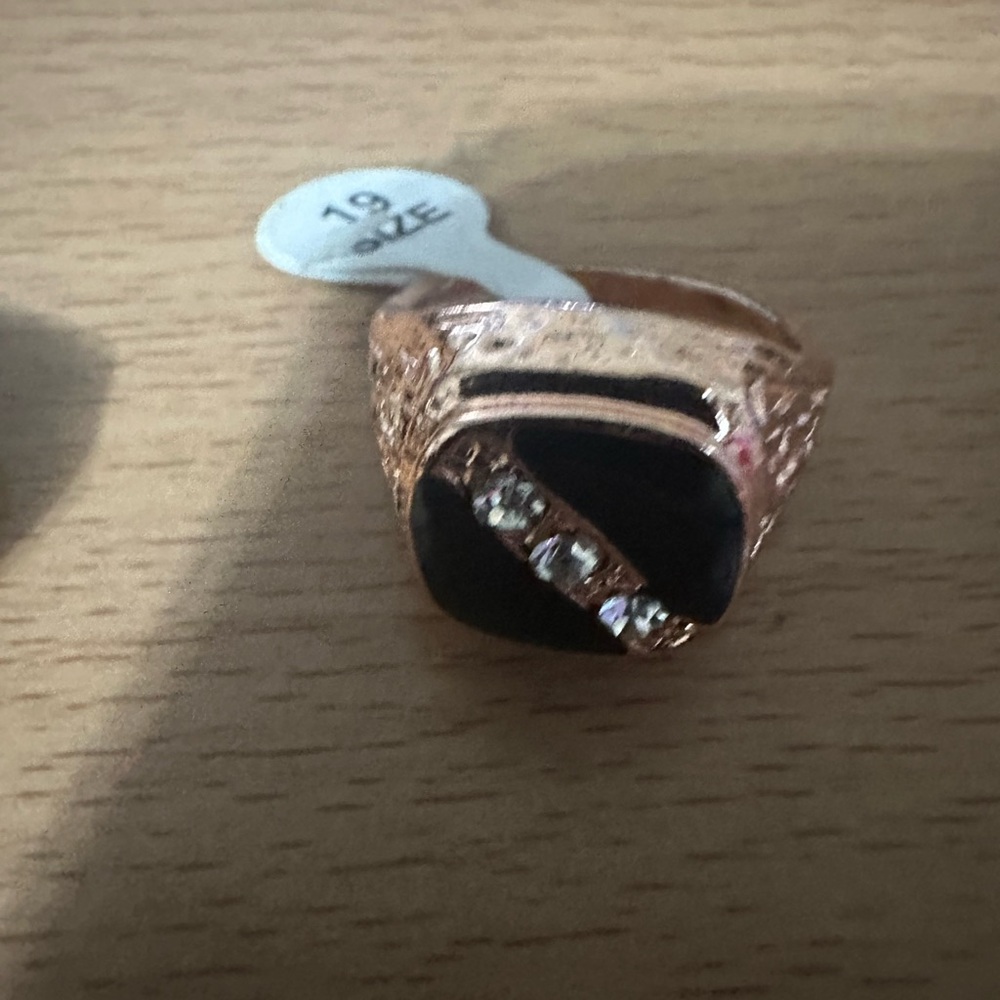 Men's Black onyx and rose Gold Ring with Crystal Accents